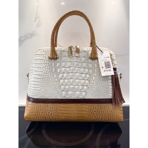 NEW Brahmin Sydney Satchel Coconut Kedima Croc-Embossed Leather Top Handles NWT - Picture 12 of 14